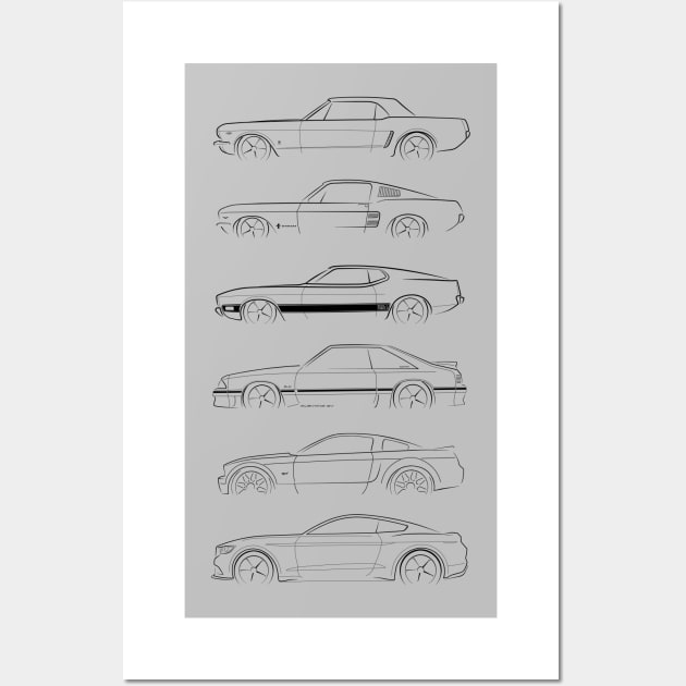 Evolution of the Ford Mustang - profile stencil, black Wall Art by mal_photography